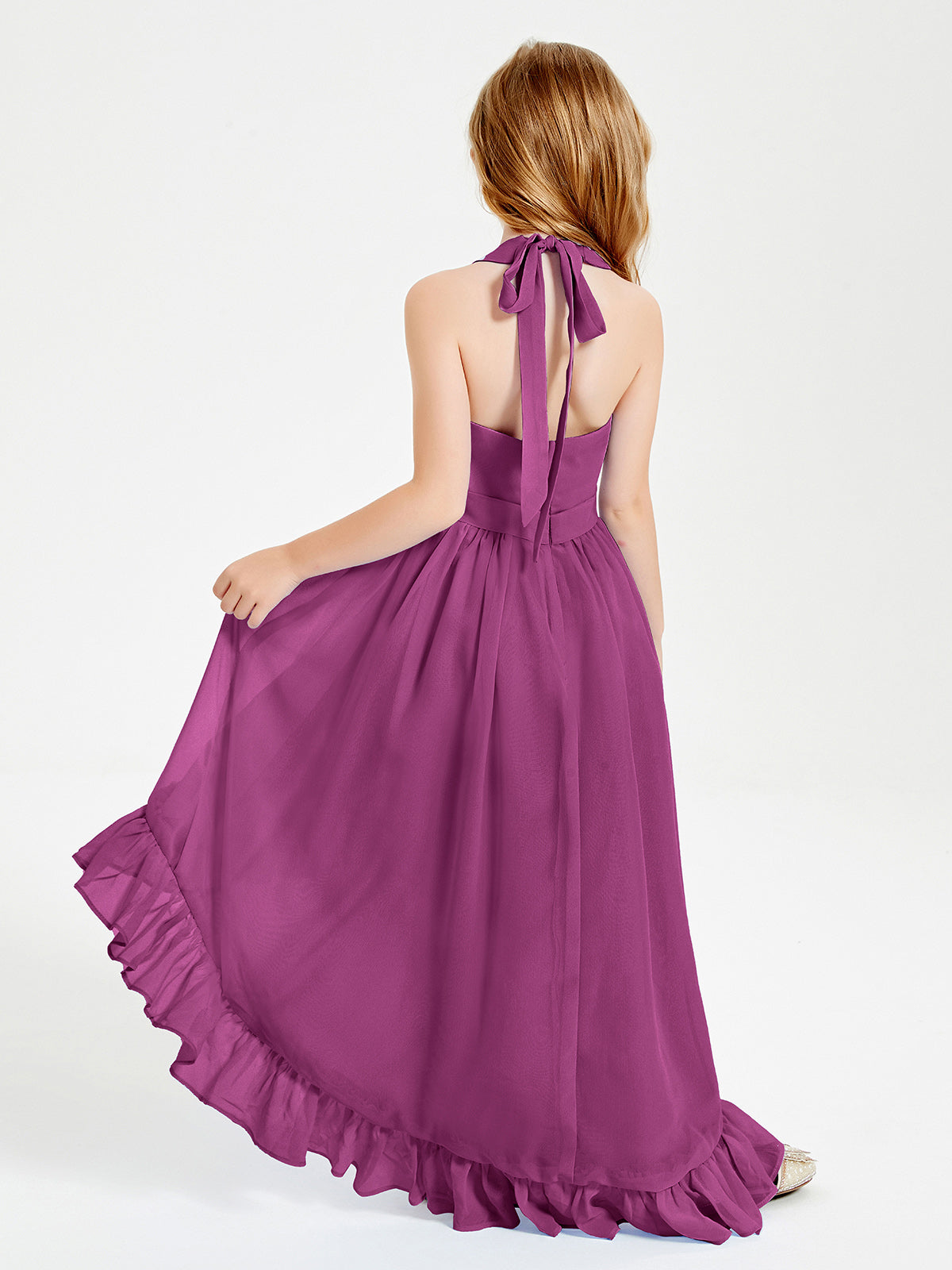 Trendy Boho Junior Bridesmaid Dresses Asymmetrical Cascading Skirt Orchid